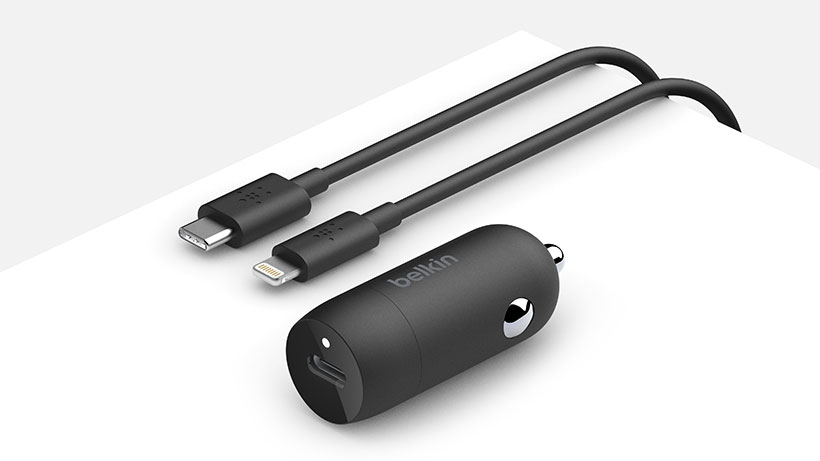 Belkin - Boost Charge USB-C Car Charger 20W + USB-C Cable withLightning Connector - Black,