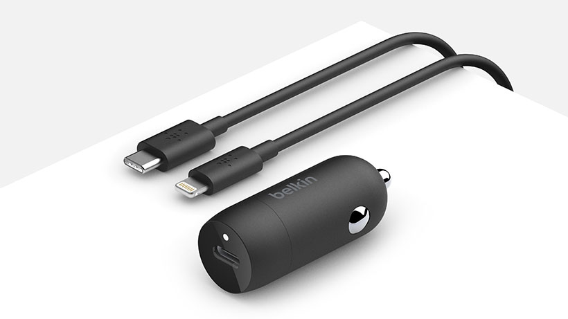 Belkin - Boost Charge USB-C™ Car Charger 18W + USB-C Cable withLightning Connector - Black,