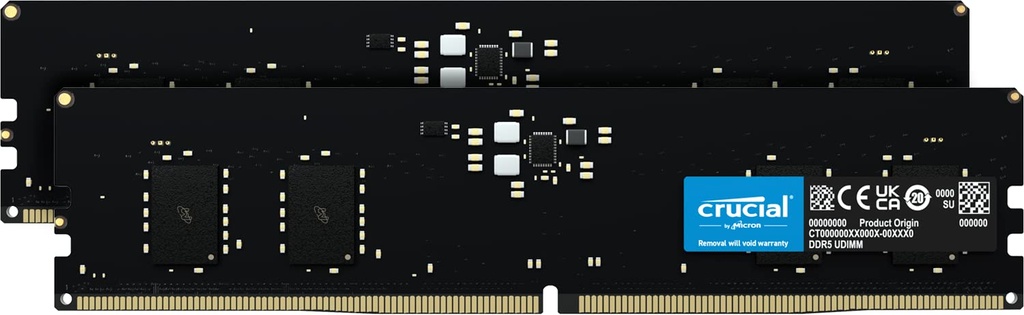 Crucial 16GB (2 x 8GB) DDR5-4800 PC5-38400 CL40 Dual Channel Desktop Memory Kit CT2K8G48C40U5 - Black