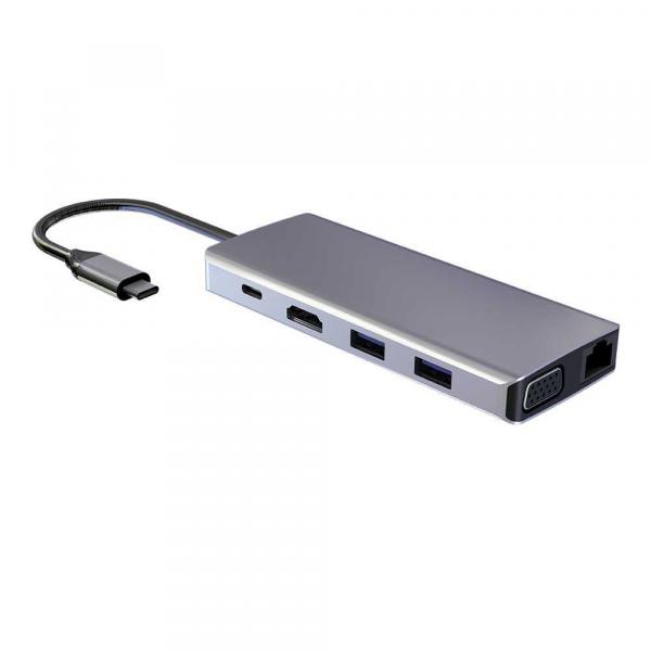 Powerology 11 in 1 USB-C Hub ,Ethernet HDMI VGA - Gray