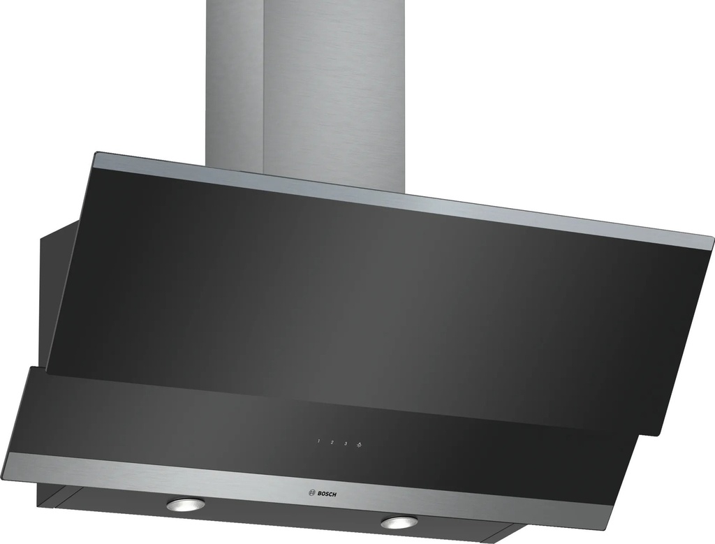 BOSCH DWK095G60T Serie | 2 wall-mounted cooker hood 90cm clear glass black printed 3 stage Black Glass Curved with 580m3 ventilation capacity