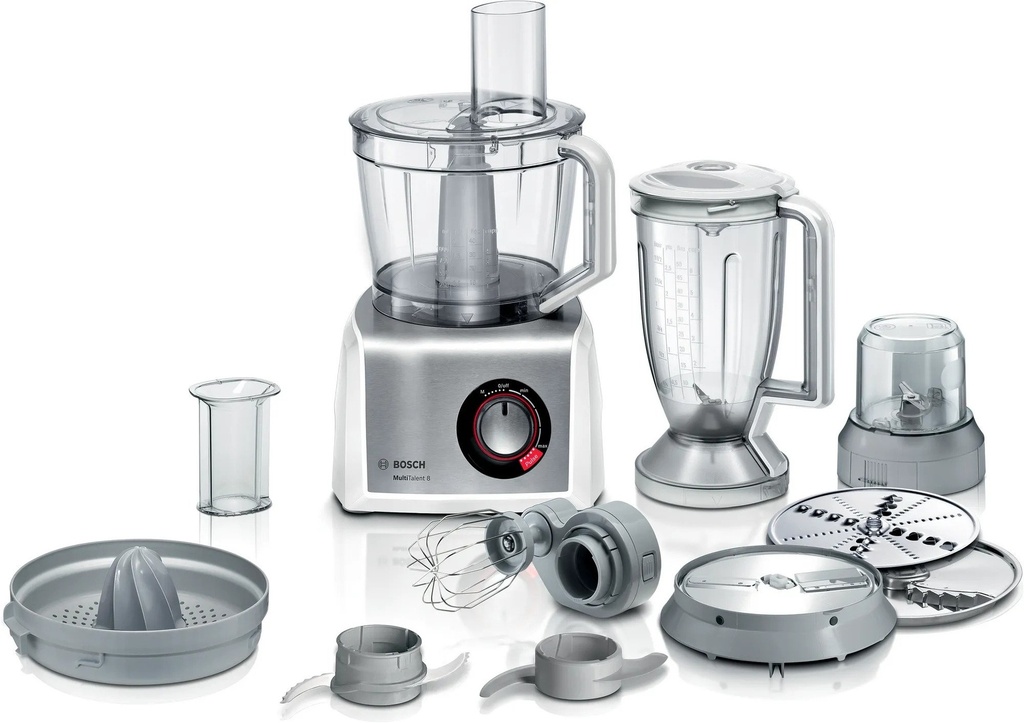 BOSCH MC812S844 Food processor MultiTalent 8 Silver/White 1250W with 50+ different usage features XXL bowl, Brushed stainless steel
