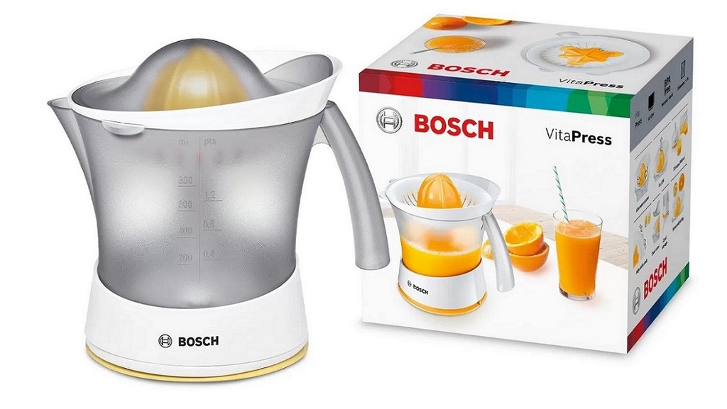 BOSCH MCP3500N Citrus press VitaPress Extra feature of 25watt White/Yellow Citrus juicer is adjustable pulp setting