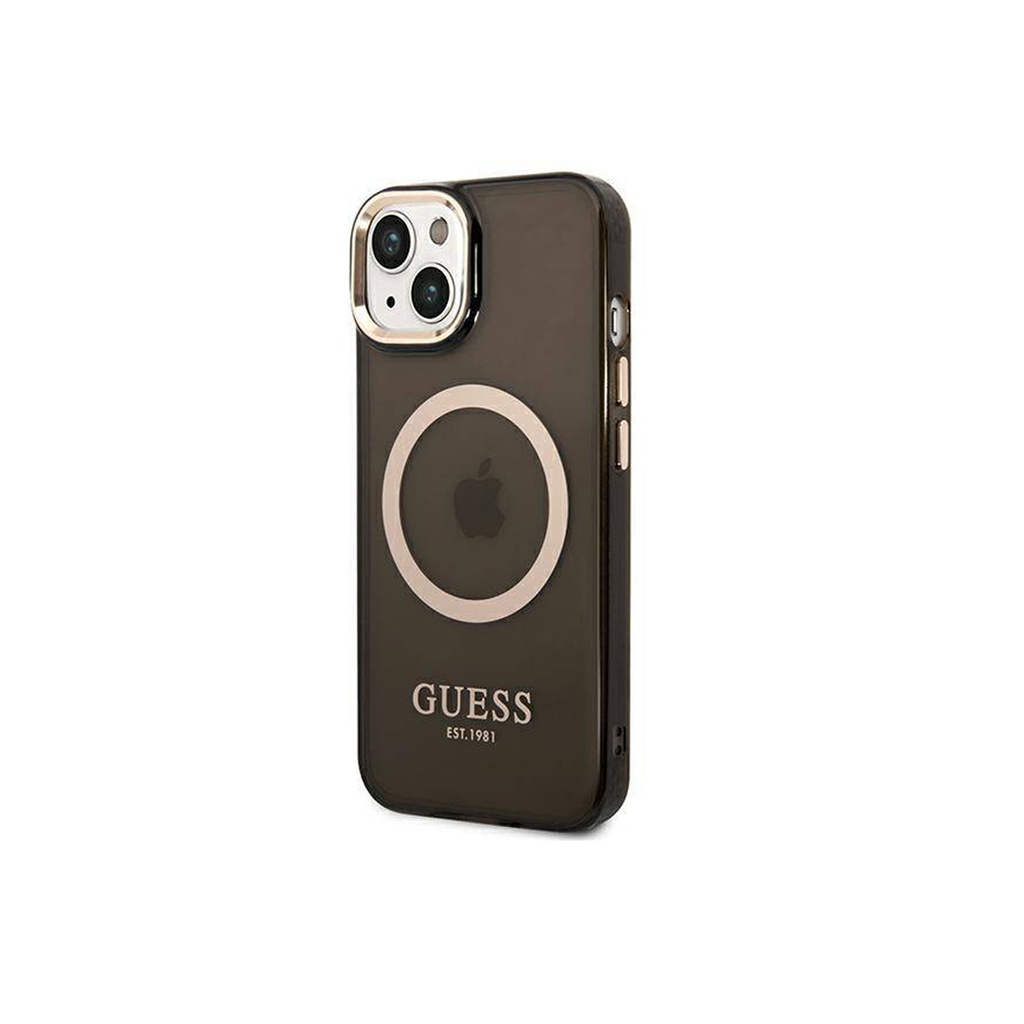 Guess Magsafe Case WithTranslucent Gold Outline For iPhone 14 Series