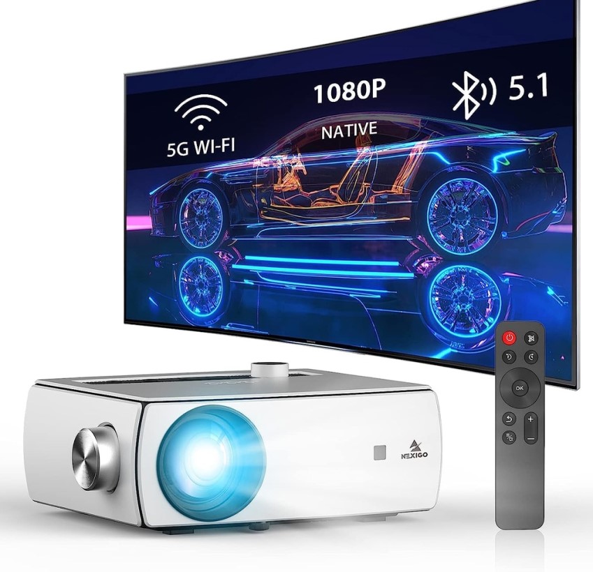 NexiGo PJ10 Projector WHITE : Native 1080P, Dolby Audio Sound Support, Movie Projector with WiFi and Bluetooth, Compatible w/TV Stick,iOS,Android,Laptop,Console