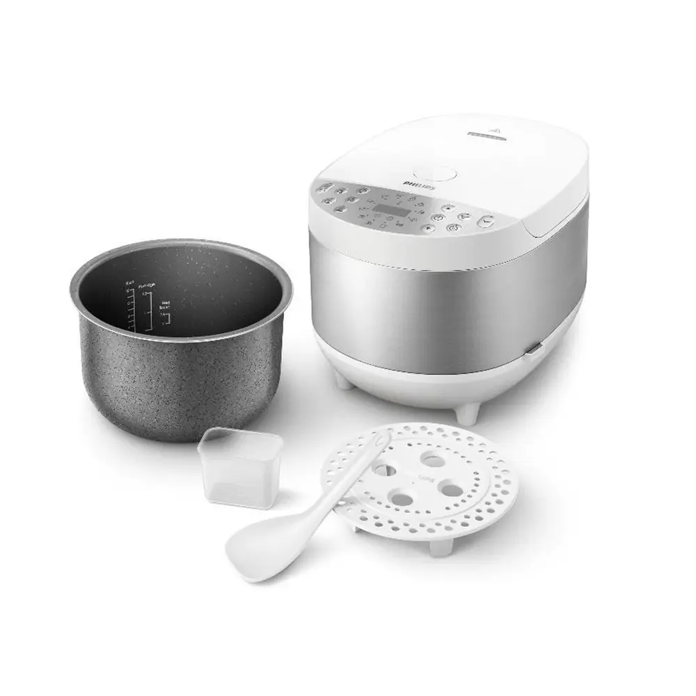 PHILIPS HD4713 Multicooker All-in-One Cooker Series 3000, 1.5L, 1000W, White/Silver