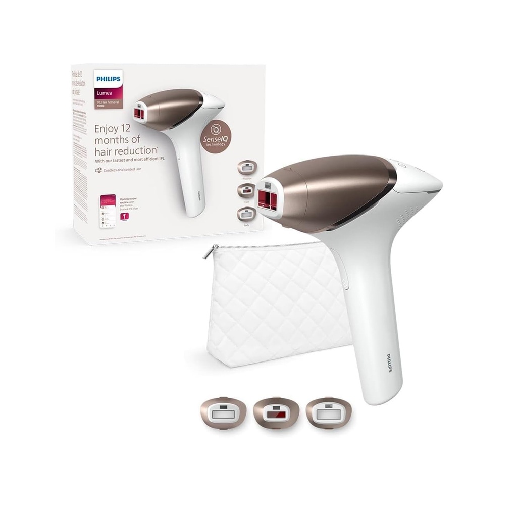 Philips Lumea IPL Hair Removal 9000 Series - Hair Removal Device with SenseIQ Technology, 3 Attachments for Body, Face, and Precision, Cordless Use (Model BRI955/00)