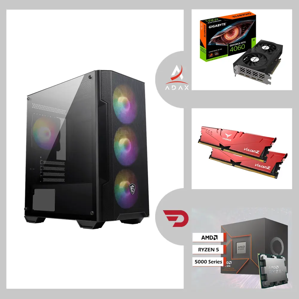Blaze BT-550B Ryzen 5-5500, Nvidia GeForce RTX 4060 GPU, 16GB DDR4 RAM, 512GB or 1TB NVMe SSD, Gigabyte A520 Motherboard | Mid Gaming System