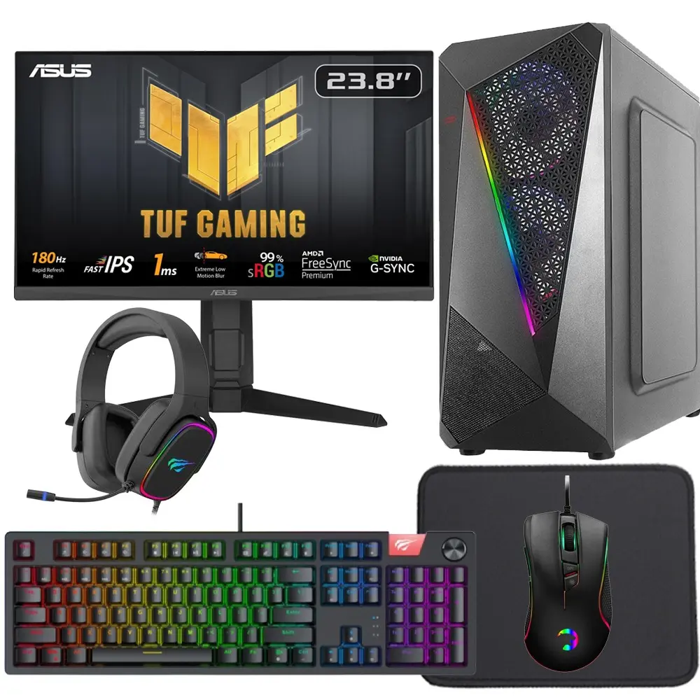 Durmazz Silver Bundle - AMD Ryzen 5-5500 16GB RAM 512GB SSD Nvidia RTX 3050 & Asus TUF Gaming 23.8" VG249Q3A 180Hz - 1ms Full HD IPS Gaming Monitor & Mechanical Keyboard, Mouse, Mousepad & Headset