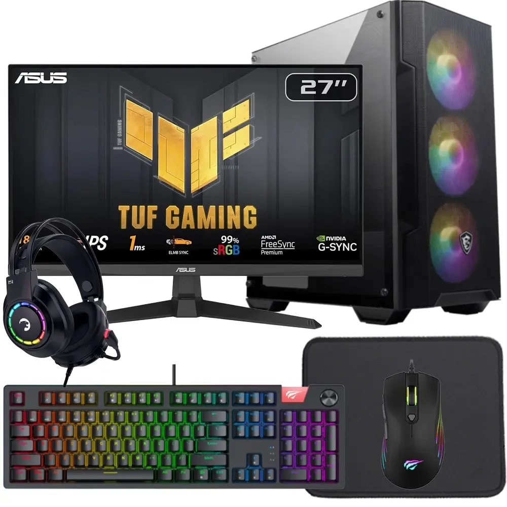 Durmazz Platinum Bundle - Intel Core i5 14400F 16GB/32GB DDR5 RAM 1TB SSD Nvidia RTX 5060 Ti & Asus TUF Gaming 27" VG279Q3A 180Hz 1ms Full HD IPS Gaming Monitor & Mechanical Keyboard, Mouse, Mousepad & Headset
