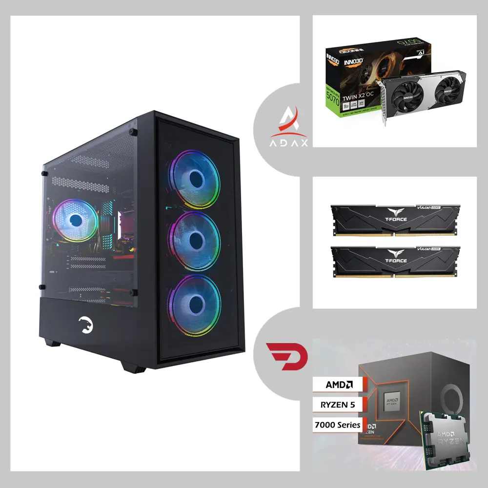 Elite EL-770P Ryzen 7-7700, Nvidia RTX 5070 GPU, 32GB DDR5 RAM, 1TB NVMe SSD, ASUS B650 DDR5 Motherboard | High Gaming System