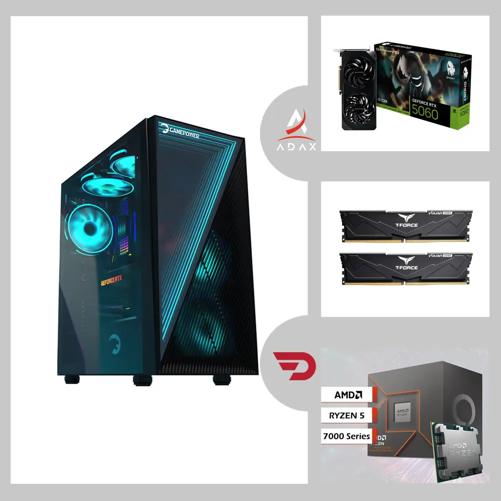 Blaze BL-750A Ryzen 5-7500F, Nvidia GeForce RTX 5060 GPU, 32GB DDR5 RAM, 1TB NVMe SSD, Gigabyte A620 Motherboard | Mid Gaming System