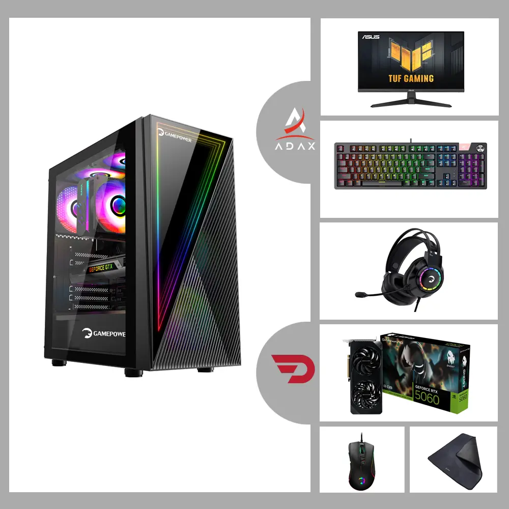 Platinum PLT-BUN3 Ryzen 5-7500F, Nvidia GeForce RTX 5060 GPU, 32GB DDR5 RAM, 1TB NVMe SSD, B650 Motherboard + Asus TUF 27" FHD 180Hz Monitor & Full Gaming Peripherals | High-Performance Gaming Bundle