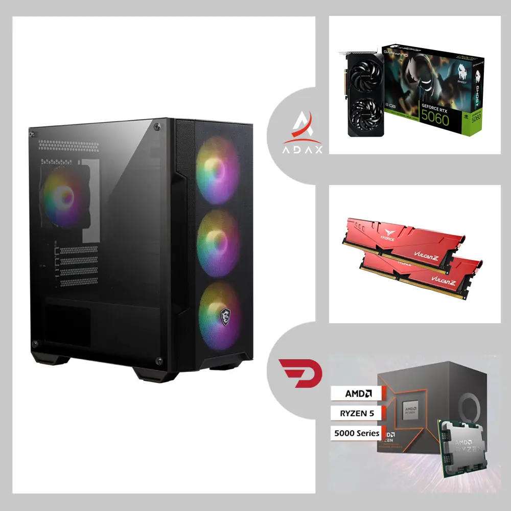 Bolt BL-506R Ryzen 5-5500, Nvidia GeForce RTX 5060 GPU, 16/32GB DDR4 RAM, 1TB NVMe SSD, Gigabyte A520M Motherboard | Mid-Tier Gaming System