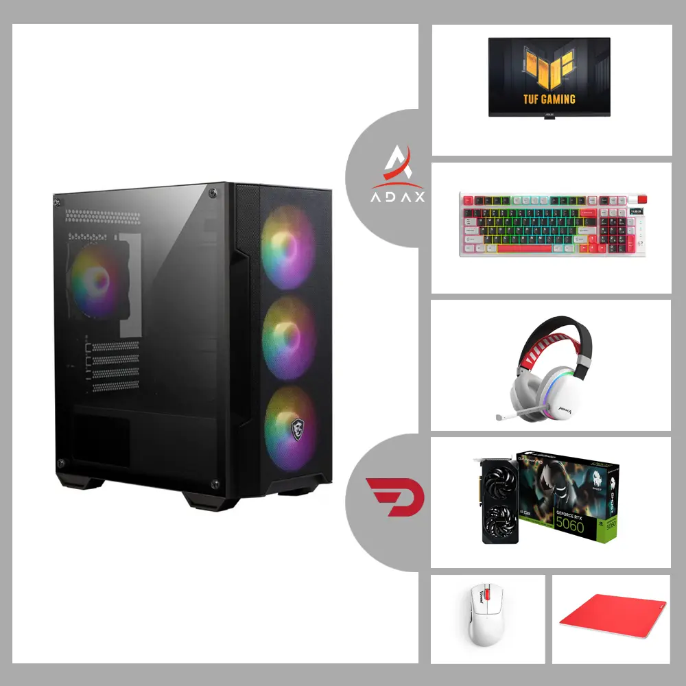 Bolt BL-BUN1 Ryzen 5-5500, Nvidia GeForce RTX 5060 GPU, 32GB DDR4 RAM, 1TB NVMe SSD, Gigabyte A520M Motherboard + Asus 23.8" 180Hz 1ms Full HD IPS Monitor & Full Wireless Gaming Peripherals | Mid-Tier Gaming Bundle