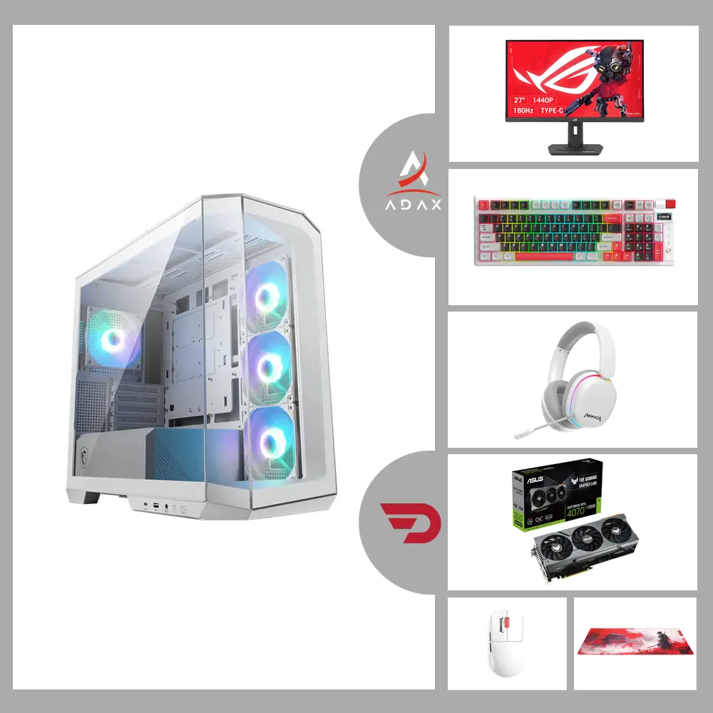 Legend LG-BUNX Ryzen 9-7900, Nvidia GeForce RTX 4070 Ti Super GPU, 32GB DDR5 7600MHz RAM, 2TB NVMe SSD, Asus 27" WQHD 180Hz Gaming Monitor & Full White Wireless Gaming Peripherals | High-End Gaming Bundle