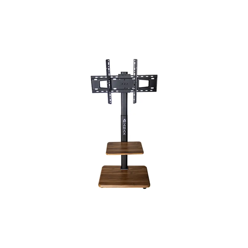 Adax StandRoll 90° Rotating Mobile TV Stand with Dual Wooden Shelves & Lockable Wheels