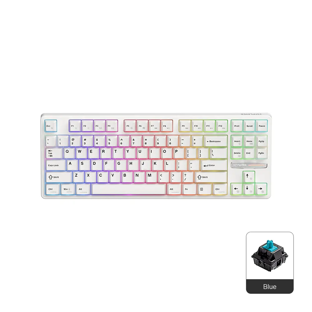1stPlayer DK6.0 Tenkeyless 87 Key Wired White Gaming Keyboard Blue Switch RGB Hot Swappable