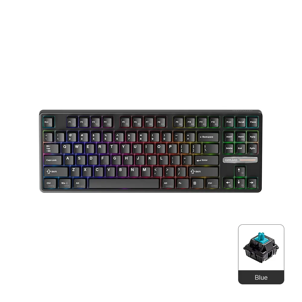 1stPlayer DK6.0 Tenkeyless 87 Key Wired Black Gaming Keyboard Blue Switch RGB Hot Swappable