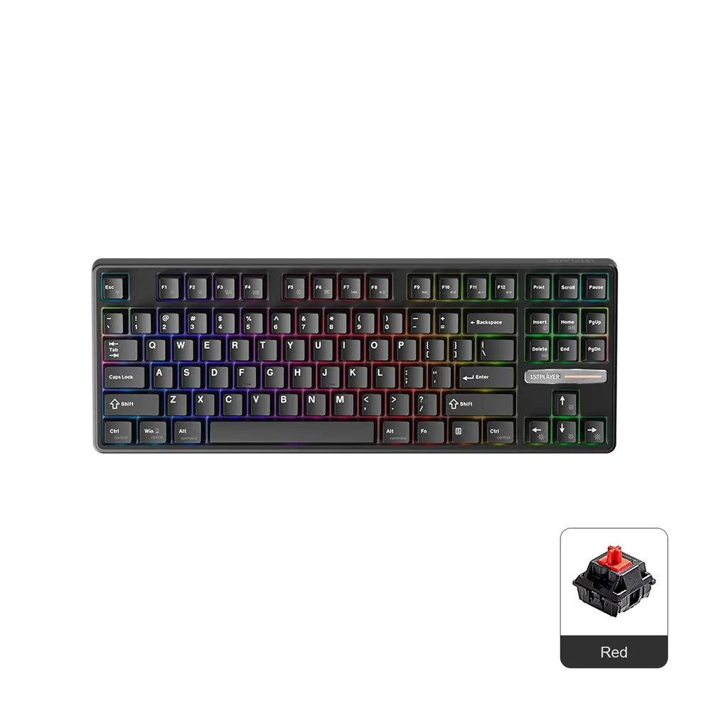 1stPlayer DK6.0 Tenkeyless 87 Key Wired Black Gaming Keyboard Red Switch RGB Hot Swappable
