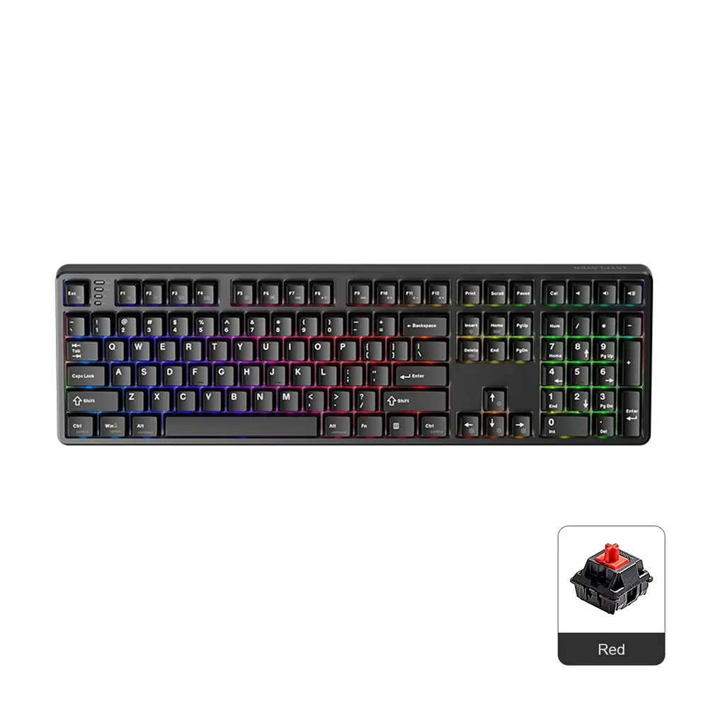 1stPlayer DK6.0 Full Size 108 Key Wired Black Gaming Keyboard RGB Red Switch Hot Swappable 