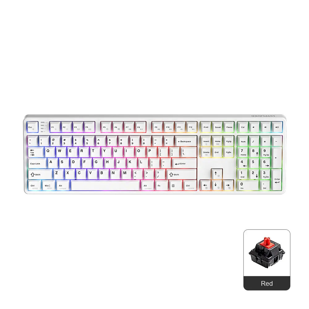 1stPlayer DK6.0 Full Size 108 Key Wired White Gaming Keyboard RGB Red Switch Hot Swappable