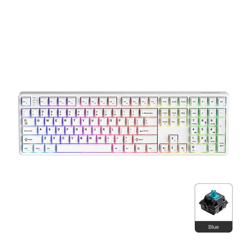 1stPlayer DK6.0 Full Size 108 Key Wired White Gaming Keyboard RGB Blue Switch Hot Swappable