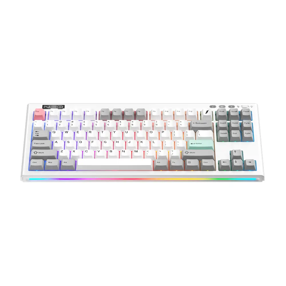 1stPlayer NEO87 Compact 88 Key Frostwave Wired Gaming Keyboard RGB Backlit Lavender Switch Design 