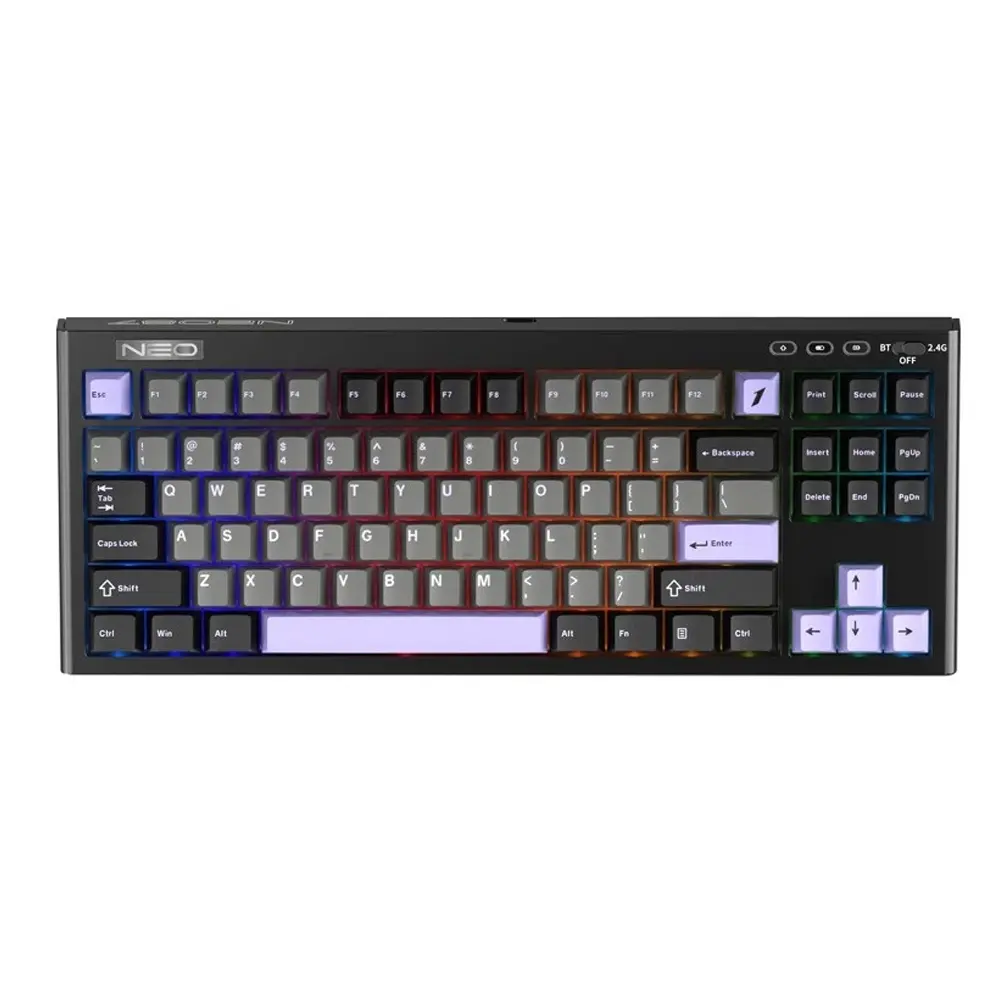 1stPlayer NEO87 Compact 88 Key Midnight Lavender Tri-Mode Gaming Keyboard RGB Backlit Lavender Switch
