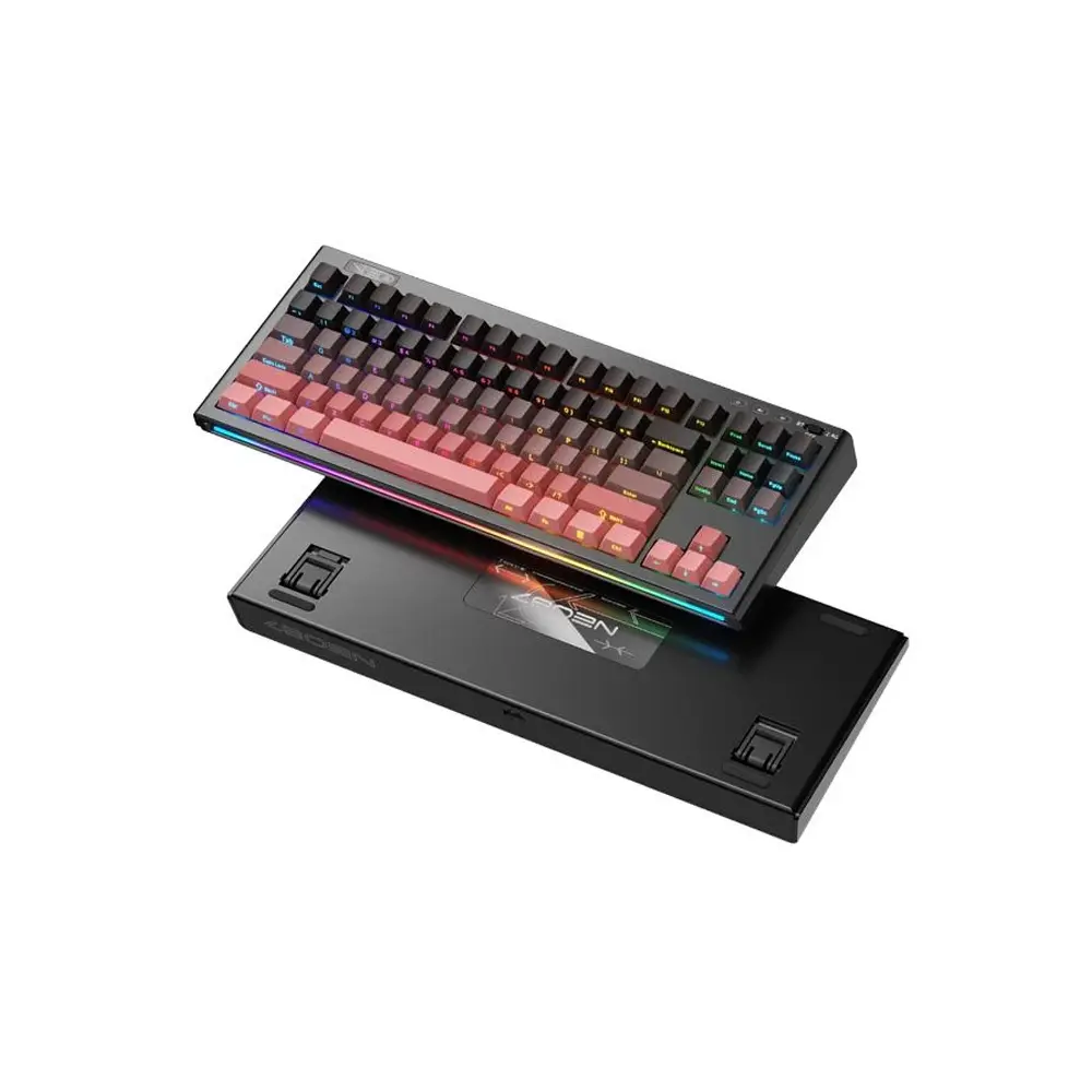 1stPlayer NEO87 88 Key Compact Tri-Mode Rose Nebula Gaming Keyboard RGB Backlit Cranberry Switch