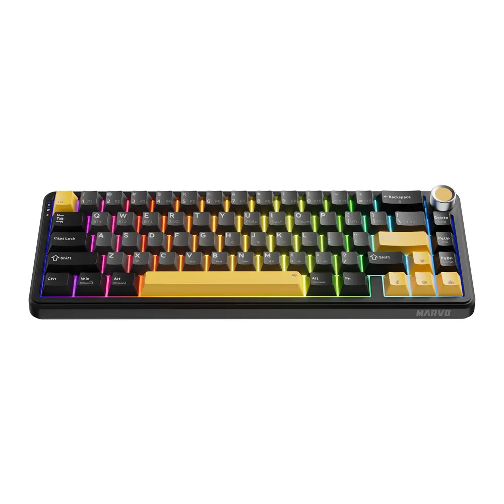 Marvo Titan KG984W 65 Keys Tri-Mode RGB Knob Hot-Swappable Mechanical Black Gaming Keyboard 