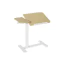 Adax AnyWhere Light Wood with White Frame, Mobile Gas Lift Side Table Adjustable Flip Top Desk with Laptop Holder