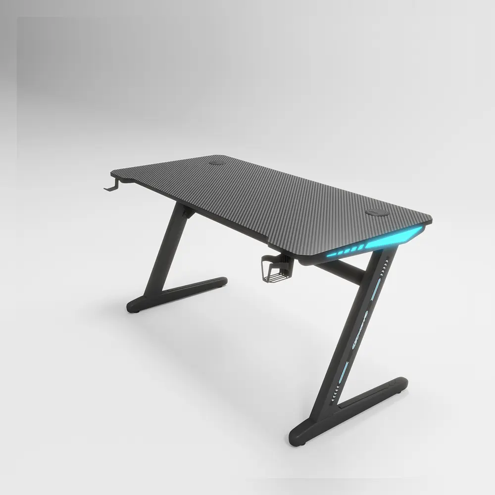 Adax Base Z 120cm Ergonomic Computer Table with Z-Shaped Frame, Cup Holder, Headset Hook, RGB Accent - Black Gaming Desk