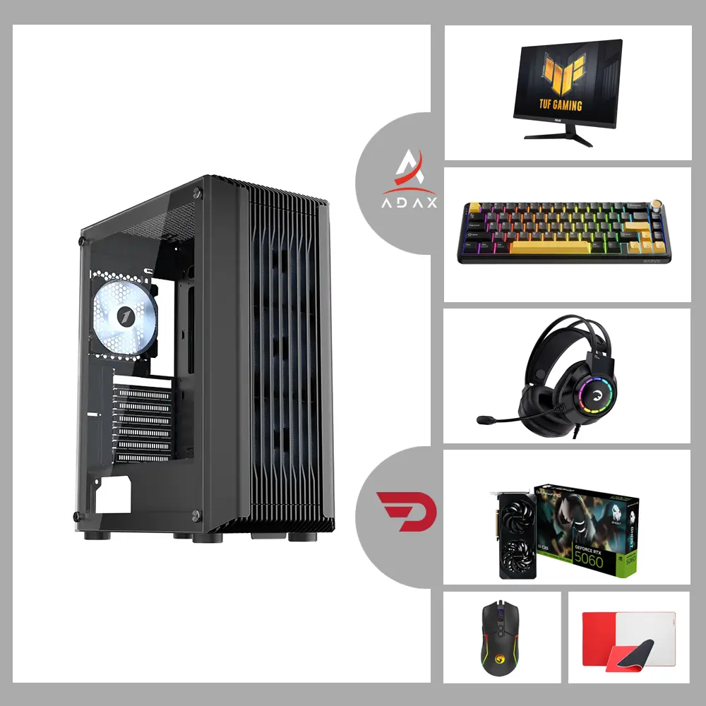 Blaze BL-506ABND Intel i5-12400F, Nvidia GeForce RTX 5060 8GB, 16GB DDR4 RAM, 1TB NVMe SSD, MSI Pro H610M | Mid-Range Gaming System Bundle with Asus TUF 23.8″ 180Hz Monitor, Marvo Gaming Mouse & Keyboard, GamePower Headset, Monka Mouse Pad