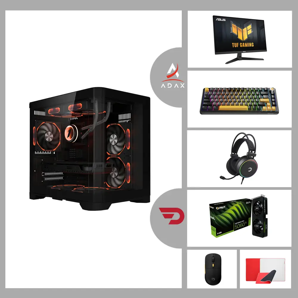 Bolt BT-506TiBND i5-14400F, Nvidia GeForce RTX 5060 Ti 8GB/16GB, 32GB DDR5 RAM, 1TB NVMe SSD, ASUS PRIME H610M-K | Mid-Range Gaming System Bundle with Asus TUF 27″ 180Hz Monitor, Marvo Gaming Keyboard & Mouse, GamePower Headset, Monka Mouse Pad