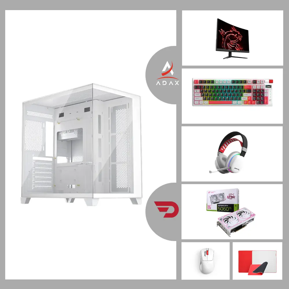 Blaze BL-506TiUBND Ryzen 7-7700, Nvidia GeForce RTX 5060 Ti Ultra White 16GB, 32GB DDR5 RAM, 2TB NVMe SSD, MSI PRO B650-A | High-End Gaming System Bundle with MSI 27″ 250Hz Curved Monitor, Monka Mechanical Keyboard, Monka Wireless Mouse, Monka Wireless Headset, Monka XL Mouse Pad