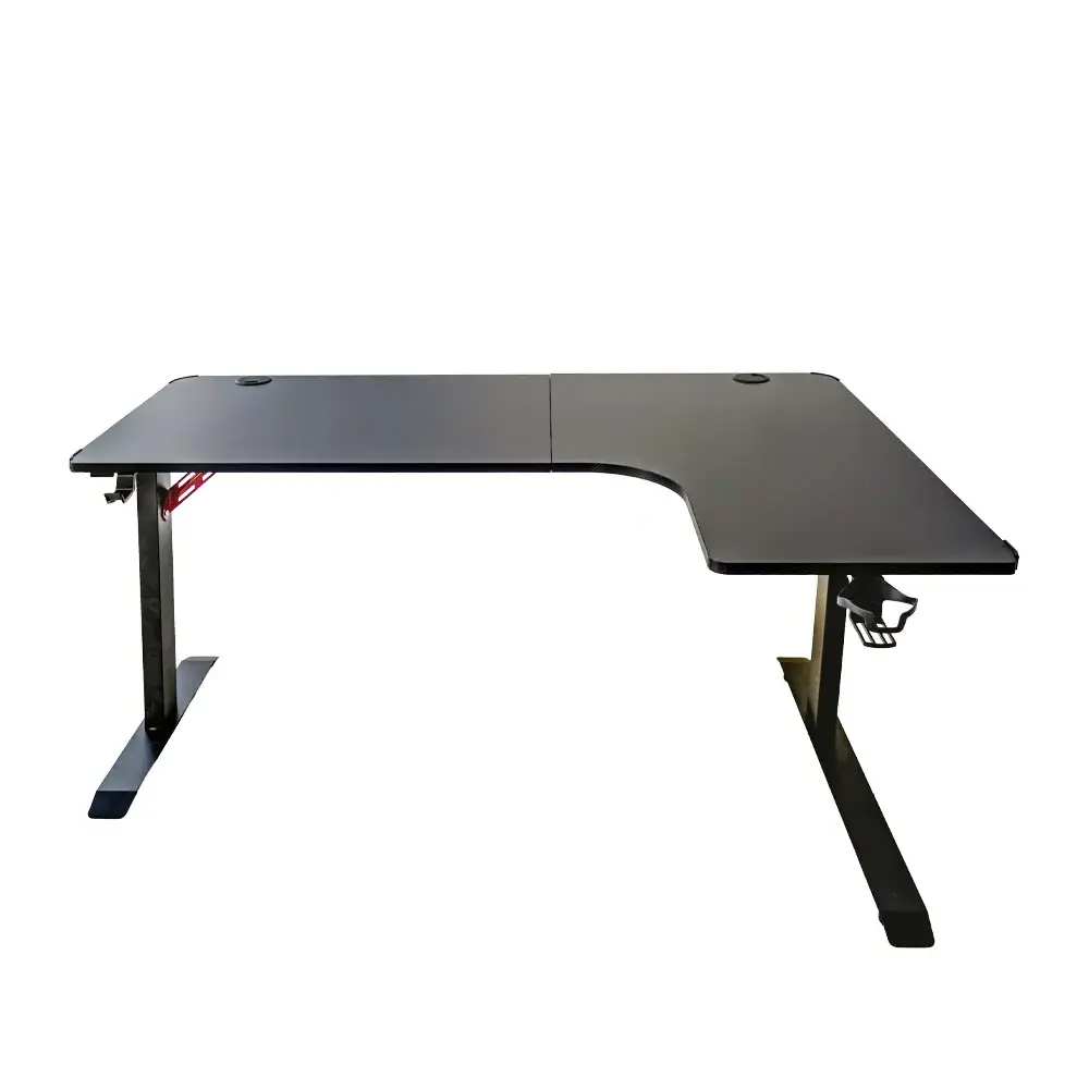 Adax EDGE L-R 140cm L-Shaped Computer Desk with Ergonomic Cut-Out, Steel Frame, Cable Ports Black Gaming Desk - Without Installation