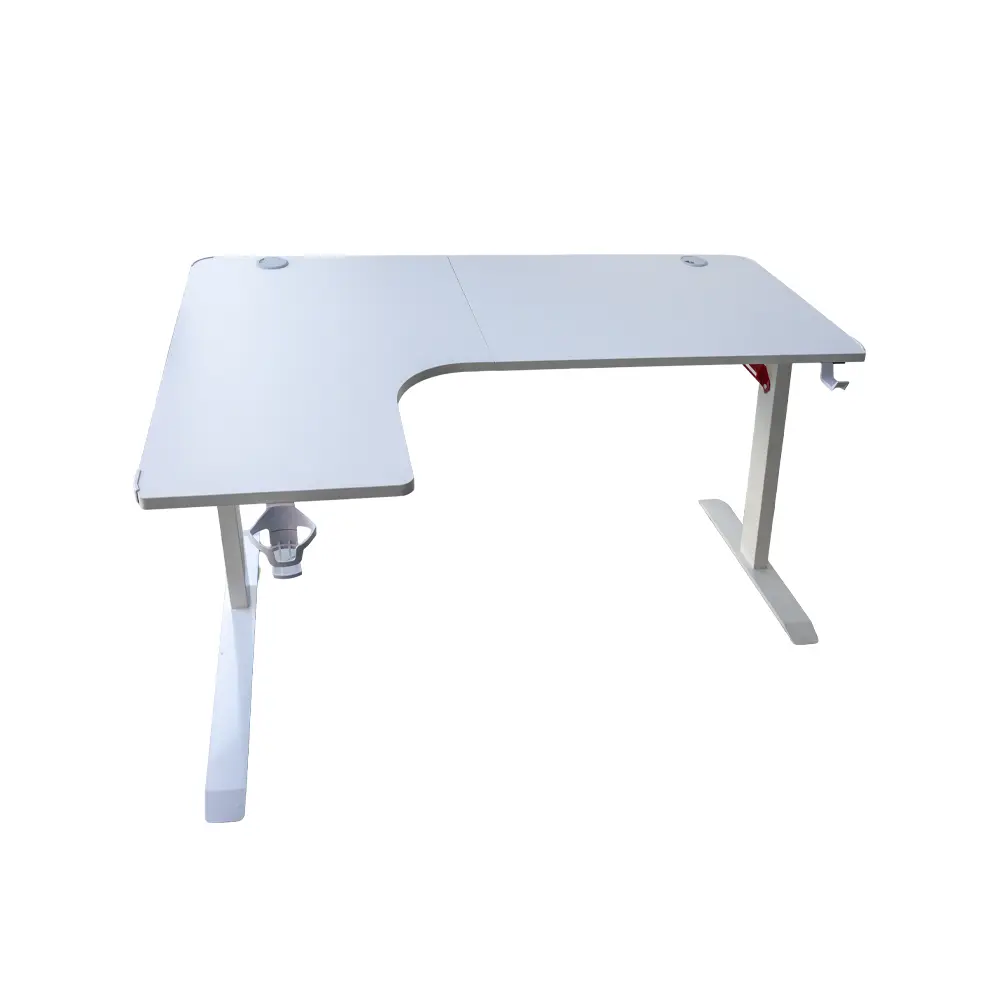 Adax EDGE L-L 140cm L-Shaped Computer Desk with Ergonomic Cut-Out, Steel Frame, Cable Ports White Gaming Desk - Without Installation