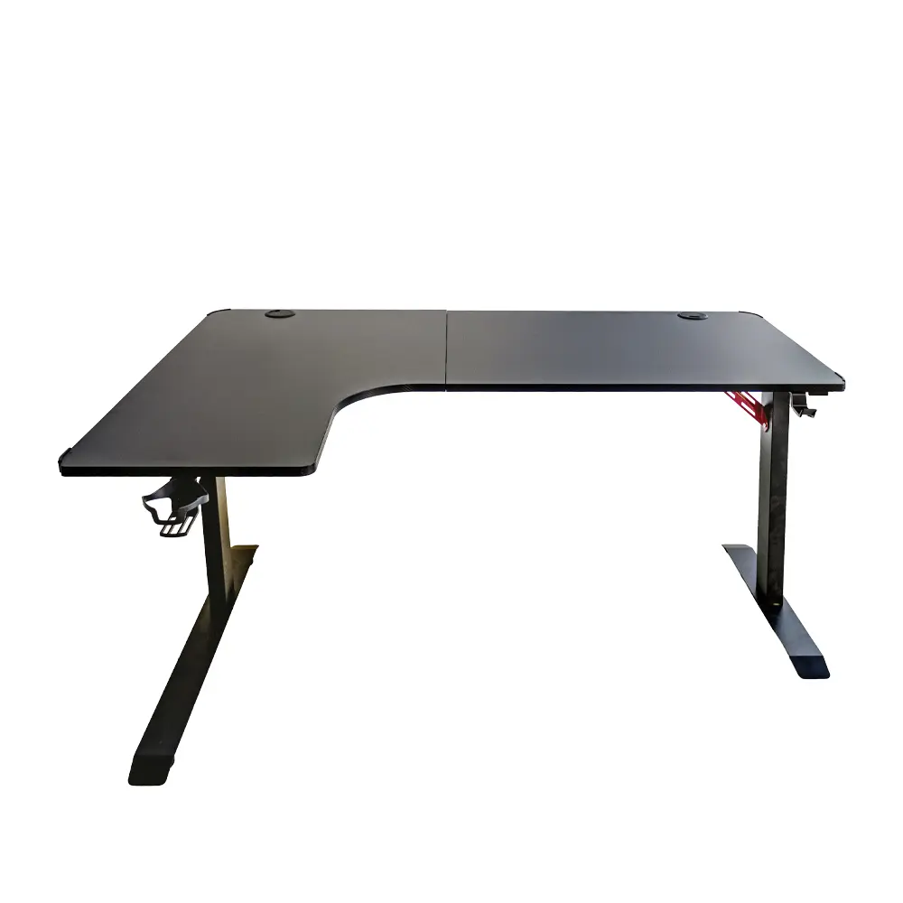 Adax EDGE L-L 140cm L-Shaped Computer Desk with Ergonomic Cut-Out, Steel Frame, Cable Ports Black Gaming Desk - Without Installation