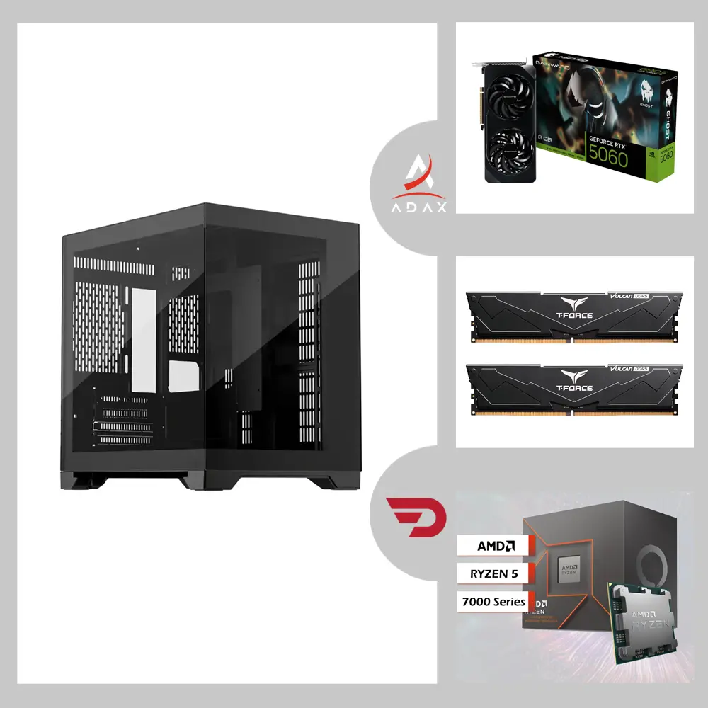 Blaze BL-506G AMD Ryzen 5 7500F, Nvidia GeForce RTX 5060 8GB Graphic Card, 32GB DDR5 RAM, 1TB NVMe SSD, ASUS PRIME A620M-K Motherboard | Mid-Range Gaming System