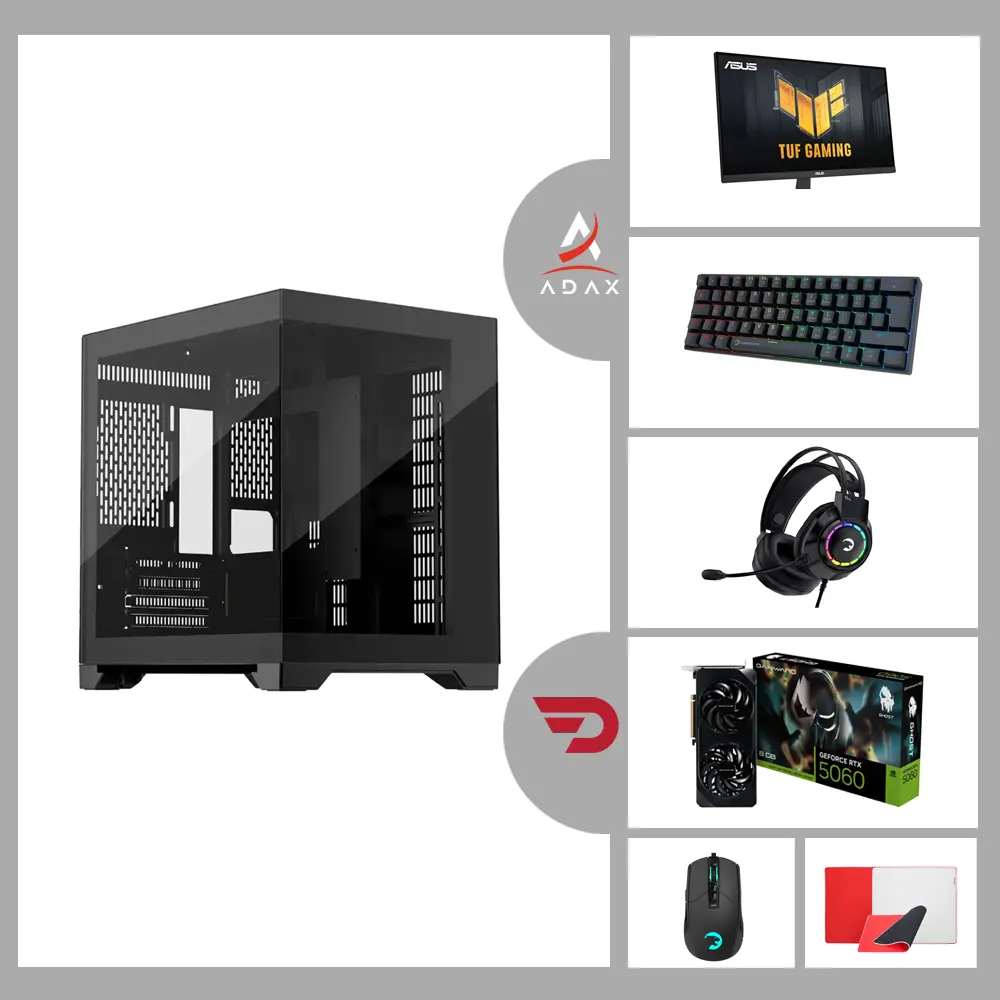 Blaze BL-506GBND AMD Ryzen 5-7500F, Nvidia GeForce RTX 5060 8GB, 32GB DDR5 RAM, 1TB NVMe SSD, ASUS PRIME A620M-K | Mid-Range Gaming System Bundle with Asus TUF 23.8″ 180Hz Monitor, GamePower Keyboard & Mouse, GamePower Headset, Monka Mouse Pad