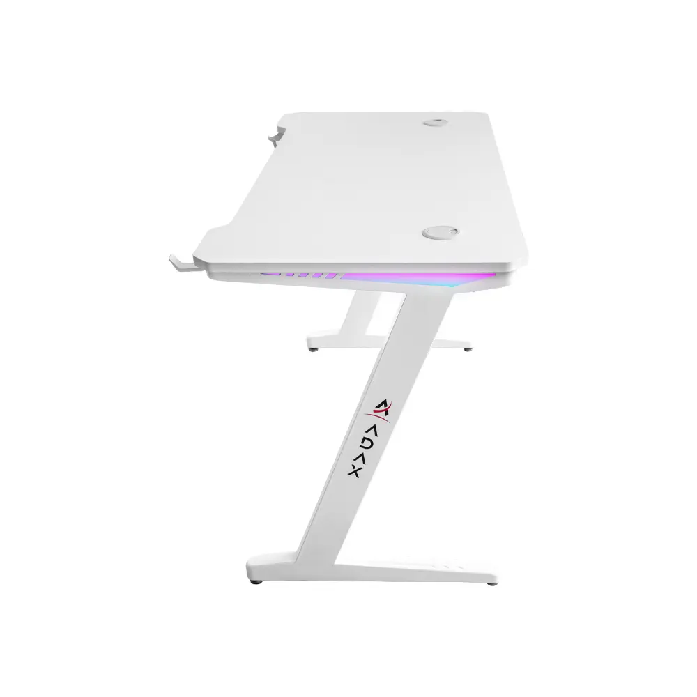 Adax Base Z 120cm Ergonomic Computer Table with Z-Shaped Frame, Cup Holder, Headset Hook, RGB Accent - White Gaming Desk (Without Installation)