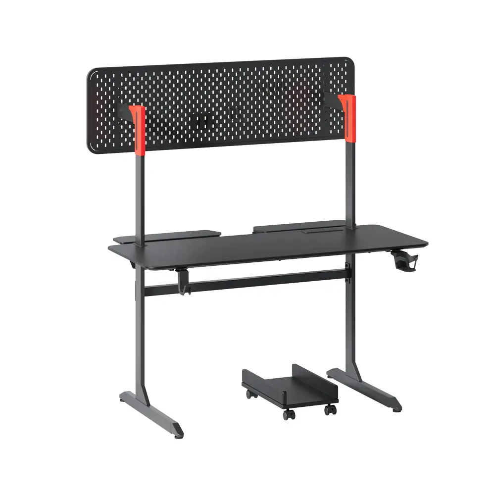 Adax FOCUS Ergonomic with Pegboard & Charging Hub - Black Gaming Desk + PC Holder (Without Installation)