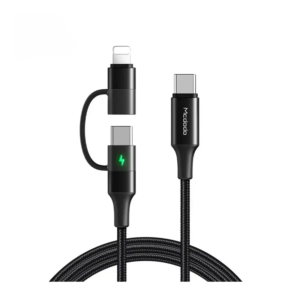 McDodo 2 in 1 60W USB-C to Lightning+Type-C 1.2m Black Data Cable with LED