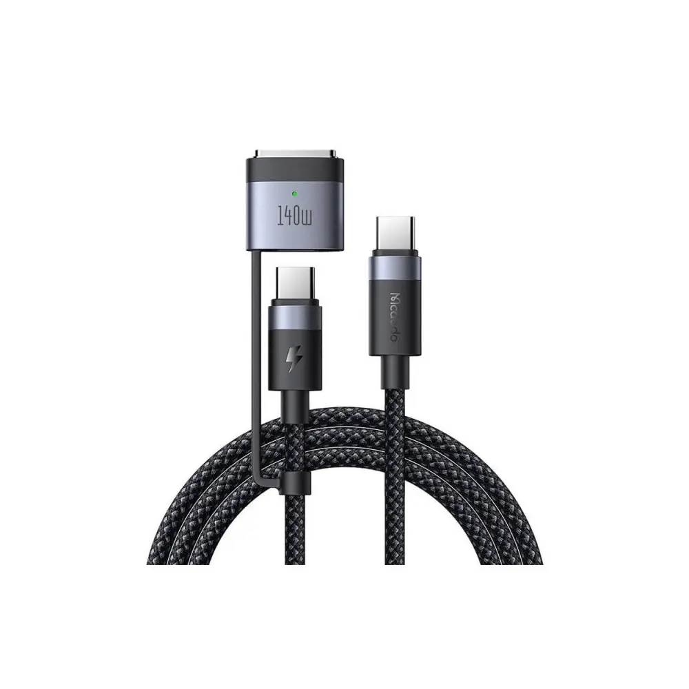 McDodo 240W/140W 2 in 1 USB-C to USB-C+ Magsafe 3 Magnetic 2m Black Cable