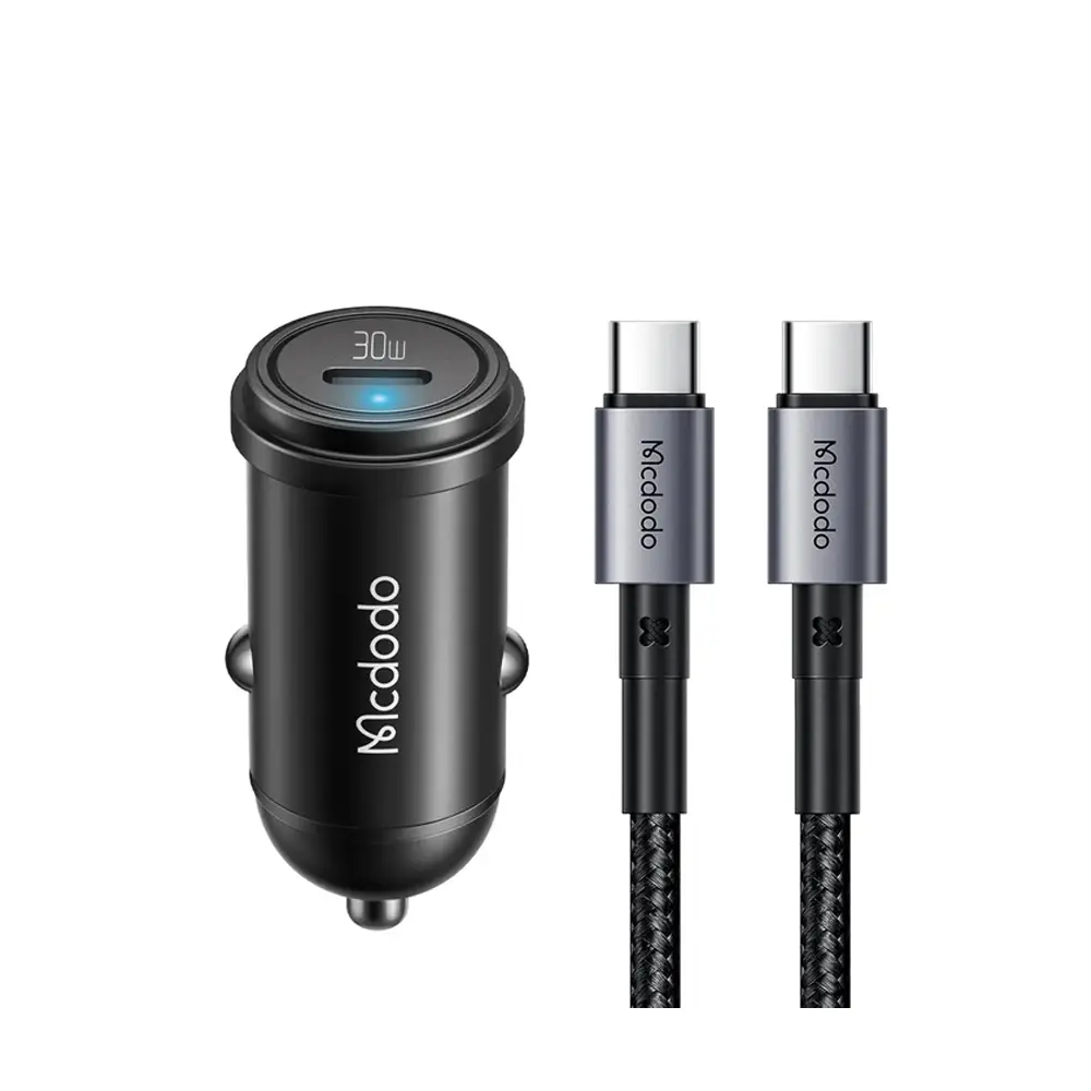 McDodo 30W 1C PD Fast Black Car Charger + USB-C to USB-C 1.2m Cable