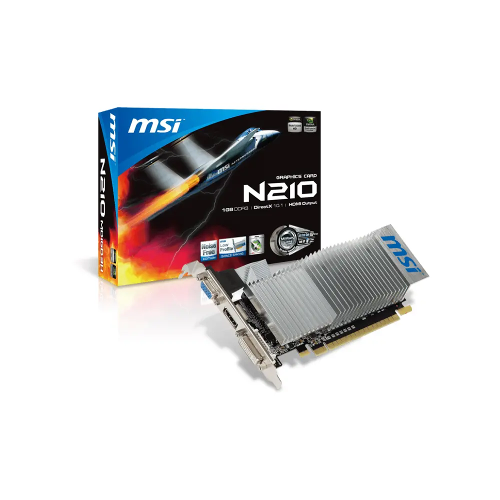MSI Nvidia GeForce 210 (N210-1GD3/LP) 64Bit 1GB DDR3 VGA DVI HDMI 64B - Graphic Card