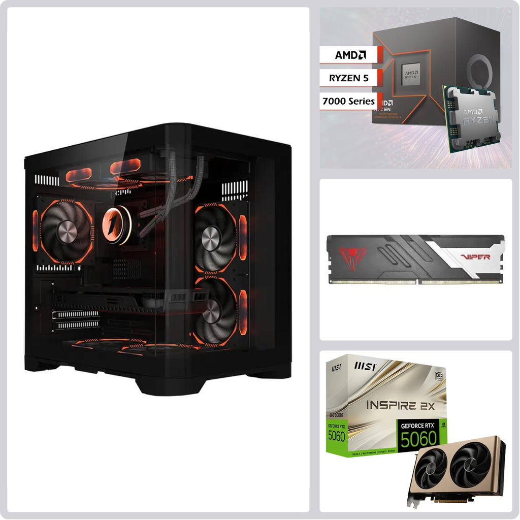 Blaze BL-506G AMD Ryzen 5-7500F, Nvidia GeForce RTX 5060 8GB Graphic Card, 16\32GB DDR5 RAM, 1TB NVMe SSD, ASUS PRIME A620M-K Motherboard | Mid-Range Gaming System