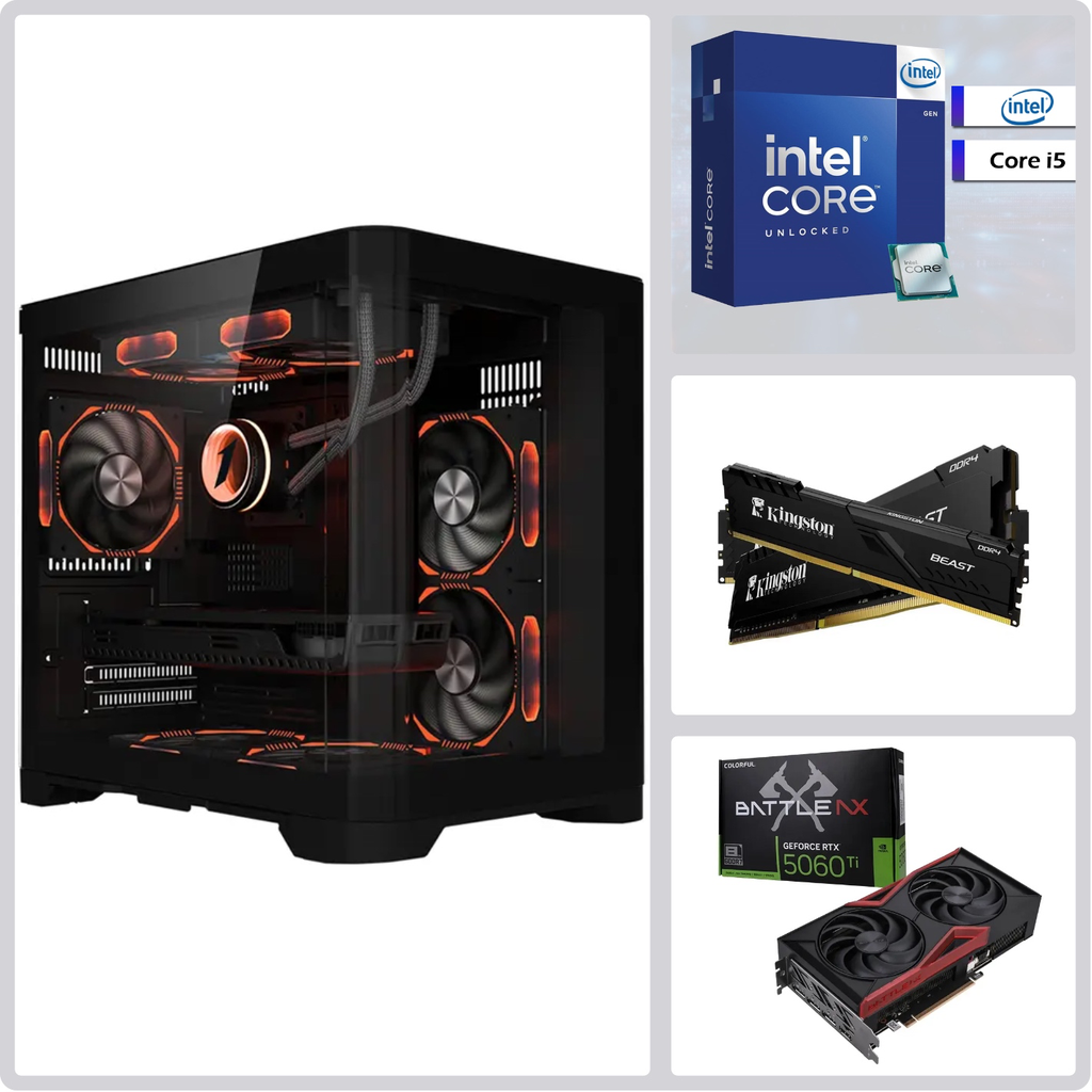 Blaze BL-706A Intel Core i5-14400F, Nvidia GeForce RTX 5060 Ti Graphic Card, 16GB DDR4 RAM, 1TB NVMe SSD, ASUS PRIME H610M-K D4 Motherboard | Mid-Tier+ Gaming System