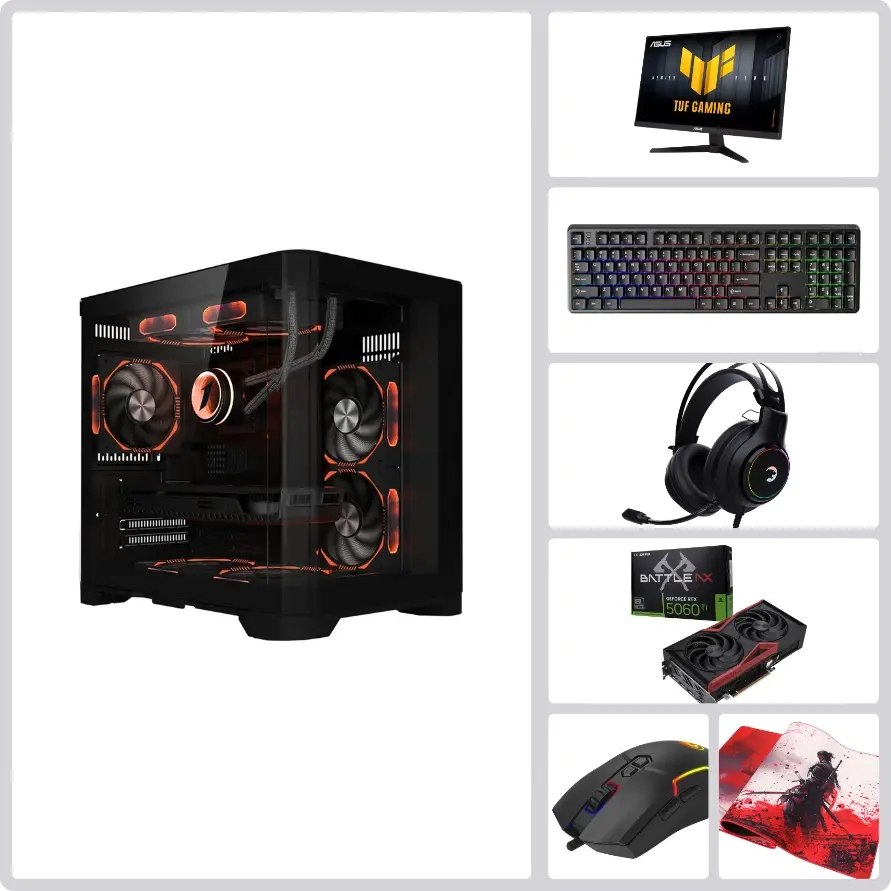 Blaze BL-706ABND Intel Core i5-14400F, Nvidia GeForce RTX 5060 Ti Graphic Card, 16GB DDR4 RAM, 1TB NVMe SSD, ASUS PRIME H610M-K D4 Motherboard | Mid-Tier+ Gaming Bundle Set (144Hz Monitor + Keyboard + Mouse + Headset + Mousepad)